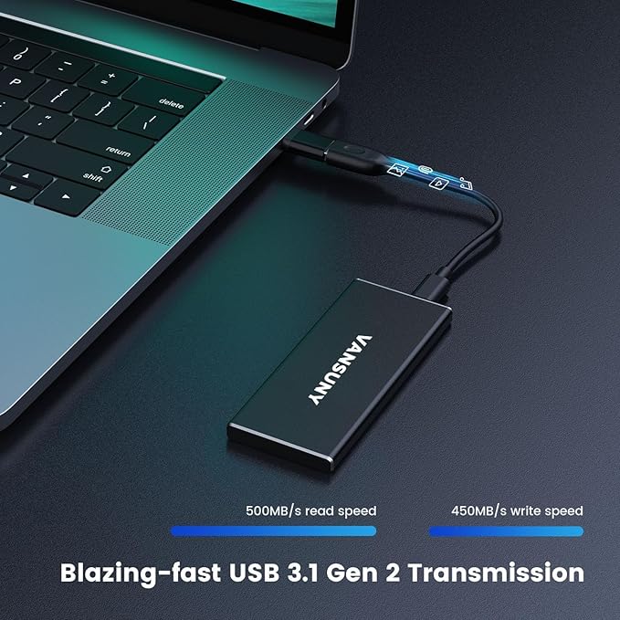 Vansuny 2TB Portable External SSD, USB 3.1 Gen2 Up to 500MB/s Solid State Drive, Metal USB C Mini Portable External Hard Drive for PC, Laptop, Phones and More