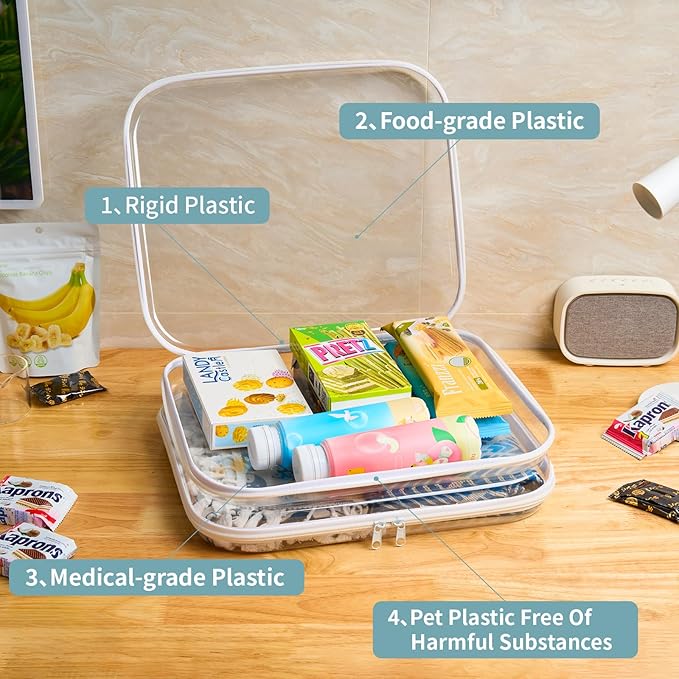 Bliss Bins - Hard Sided Clear Zipper Case for Storage- Professional-Grade Plastic Clear Zipper Pencil Case,Toy Storage Bins, Toiletry Pouch, Travel Organizer, Cosmetic Bag（White,2 Pack, L）