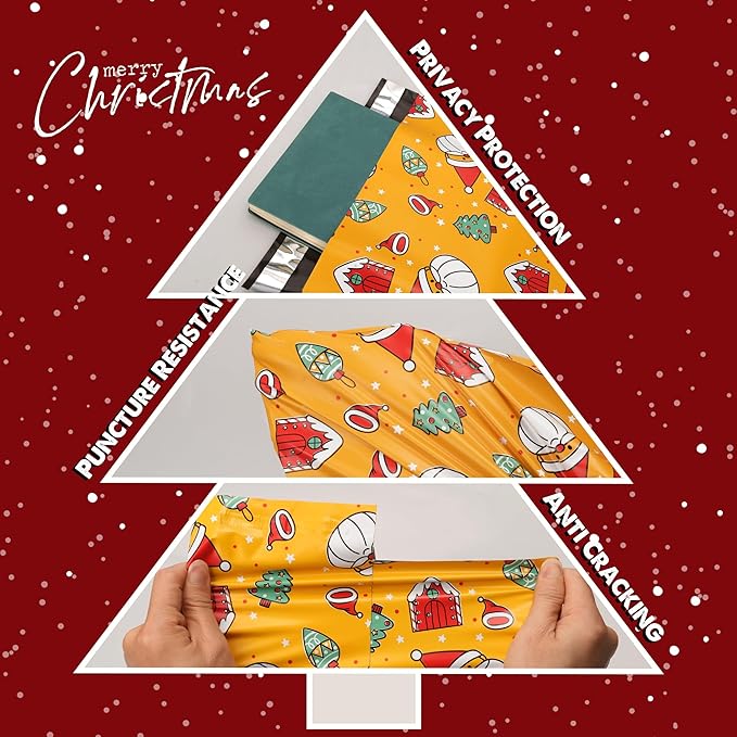 Christmas Poly Mailer 10x13 Inch 25 Pcs, Waterproof Shipping Bags for Clothing, Tear-Resistant Mailier, Strong Mailing With Self-Seal - Santa Claus Printed
