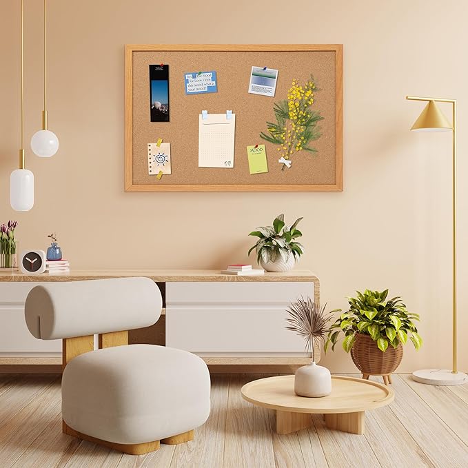 Board2by 2 Pack Cork Board Bulletin Board 24 x 36, Wood Framed Corkboards for Wall Decor, Hanging Office Message Board, Large Wall Mounted Notice Pin Board with 30 Push Pins for School, Home & Office