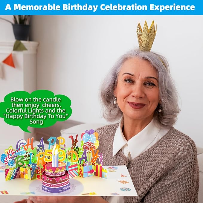 Gumry 59TH Musical Birthday PopUp Card, Blowable Colorful Light Candle 3D Cards with Song, Applause Cheers Sound, Greeting Cards Birthday Gifts Decorations for Women Men Turning 59 Years Old