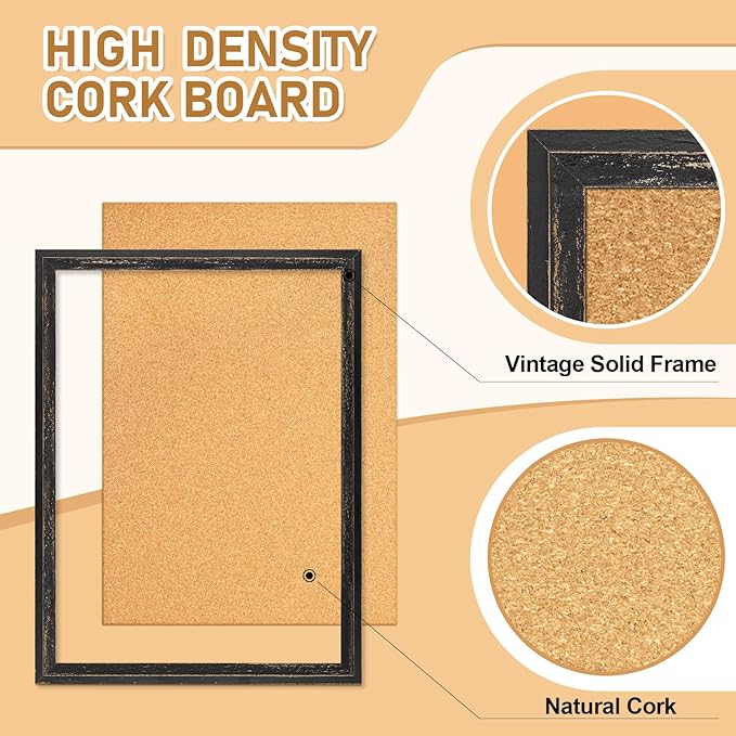 DOLLAR BOSS Cork Board for Office 24 X 18 Inches Cork Boards for Walls Bulletin Board, Decorative Hanging Pin Board Rustic Wooden Frame Vision Board Cork Notice Board for Office Home Decor, Black