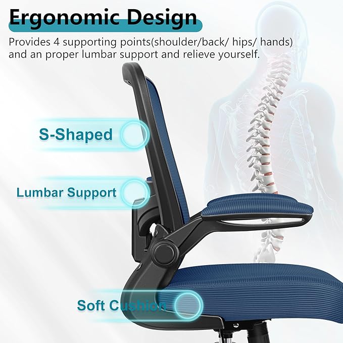 FelixKing Office Chair, Ergonomic Desk Chair Breathable Mesh Chairs with Adjustable High Back Lumbar Support Flip-up Armrests, Executive Swivel Comfy Task Computer Chairs for Home Office Navy