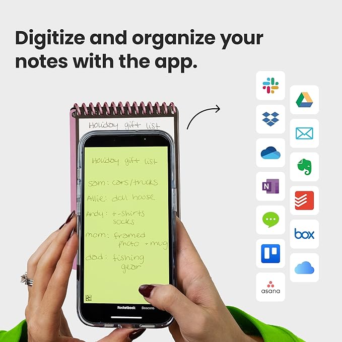 Rocketbook Mini Reusable Smart Notepad, Pocket Size Notebook 3.5x5.5, Pink - Dotted Pages, App-Connected, Erasable, Ideal for On-The-Go List Taking & Quick Notes Anywhere