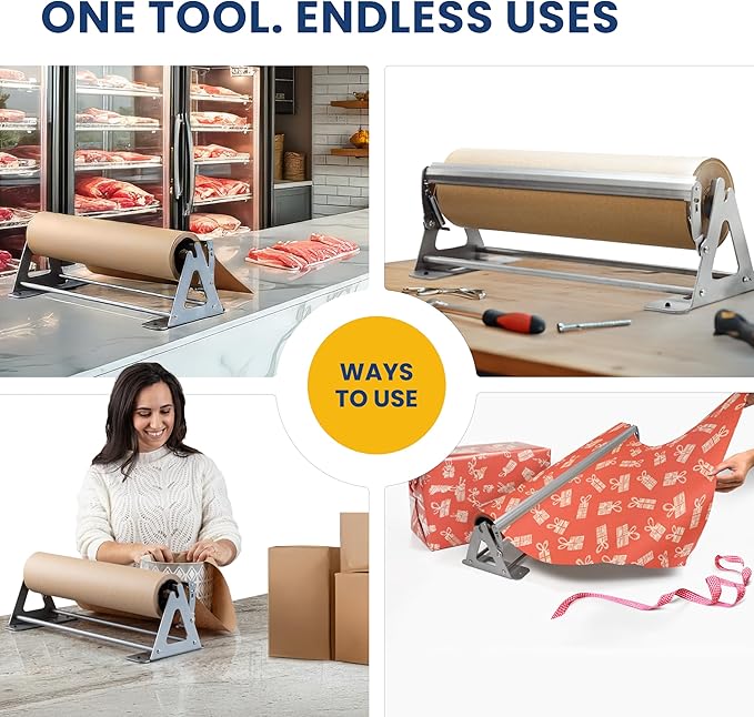 DIY Crew 18 Inch Paper Roll Dispenser and Cutter - Heavy-Duty Wall Mountable, Non Slip Tabletop - Kraft, Freezer, Butcher Paper - Up to 1000ft Rolls