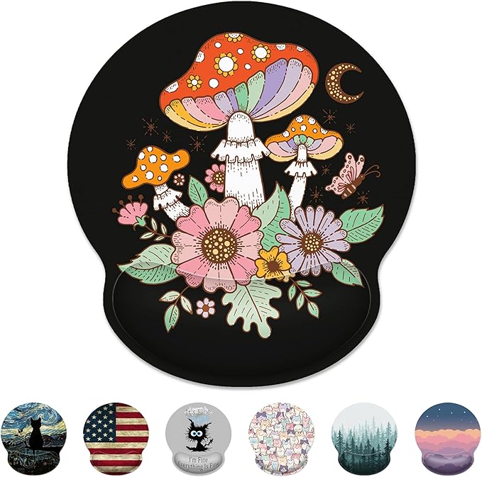 Ergonomic Mouse Pad with Wrist Support,Black Mushroom Mouse Pad with Wrist Rest,Relieve Wrist Pain Mousepad Non-Slip Rubber Base,Mouse Pads for Desk,Computers,Laptop,Office,Gaming,Accessories