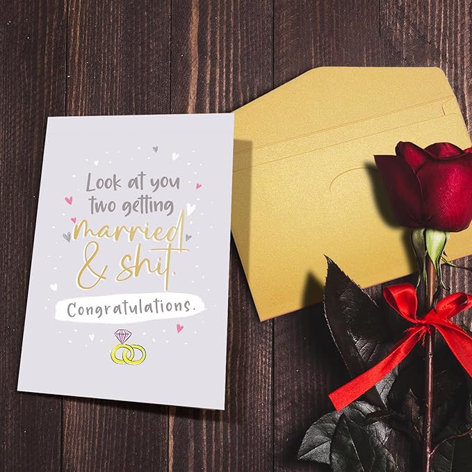 Nchigedy Funny Marriage Congratulations Card, Rude Engagement Card for Friend, Hilarious Wedding Card, Looking at you two get married