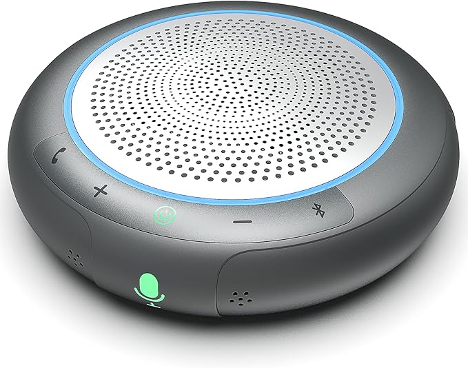 Conference Speaker with Microphone, Silver 360° Voice Pickup Portable Conference Microphone Noise Reduction Bluetooth 5.0 Speakerphone for Zoom, Webex, Home, Office, Online Calling