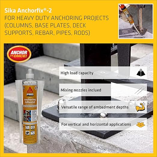 SIKA AnchorFix-2 High-Performance Construction Adhesive, 12-Pack, 10.1 Oz – Fast-Curing Epoxy for Anchoring in Concrete, Masonry & Steel, Solvent-Free, Ideal for Heavy-Duty Projects