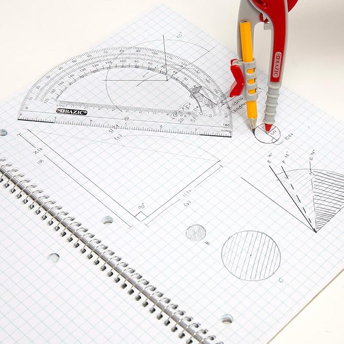 BAZIC Geometry Math Compass Set w/Scale-Arm, 6" Protractor, & HB Wood Pencil, Inch Centimeter, Mathematical Drafting Drawing Tool for Student, 24-Pack