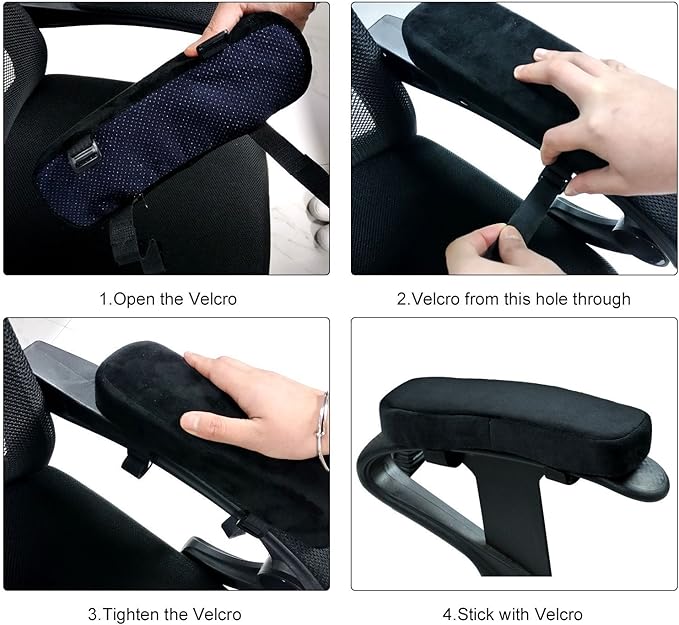 Memory Foam Chair Armrest Pad, Comfy Office Chair Arm Rest Cover for Elbows and Forearms Pressure Relief(Set of 2)