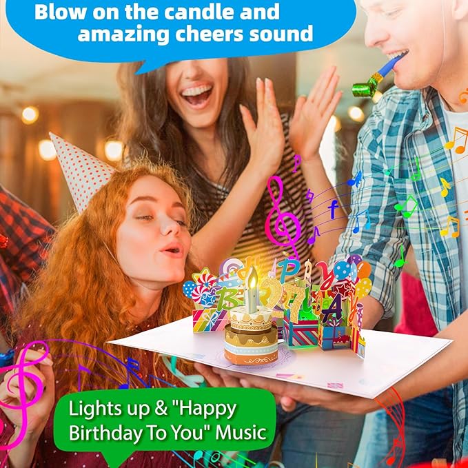 Gumry 27TH Musical Birthday PopUp Card, Blowable Colorful Light Candle 3D Cards with Song, Applause Cheers Sound, Greeting Cards Birthday Gifts Decorations for Women Men Turning 27 Years Old