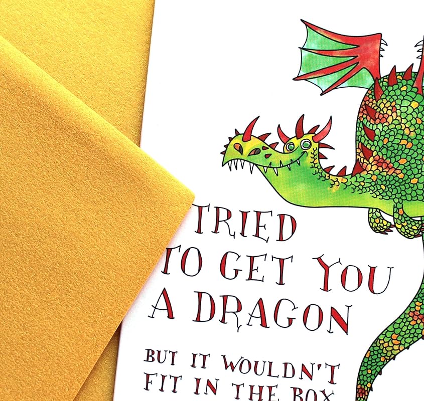 I Tried to Get You a Dragon Handmade Greeting Card, Fairy Tale Birthday, Funny Unique Dragon Magical Bday Gift for Boy, Girl, Fantasy Lover
