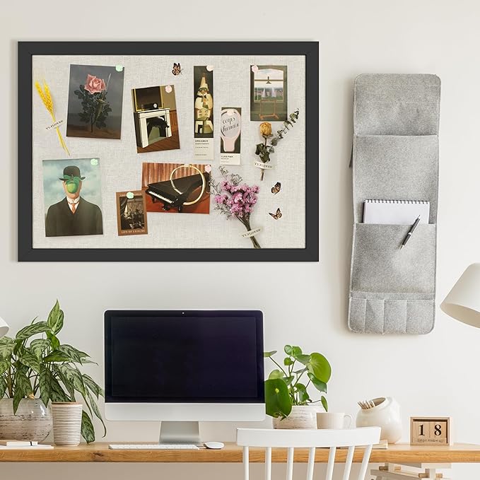 Cork Board Bulletin Board 18" x 24", 2-Pack Large Linen Corkboards with Frame for Walls, Cute Picture Display Pin Board Vision Board for Room School Office Bedroom 40 Pushpins Vintage Black