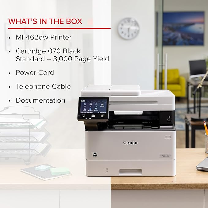 Canon imageCLASS MF462dw - Monochrome, Duplex Wireless Laser Printer, All-in-One with Scanner, Copier, Fax, Home or Office, Auto Document Feeder, Mobile Ready, 3 Year Limited Warranty, 37 PPM, White