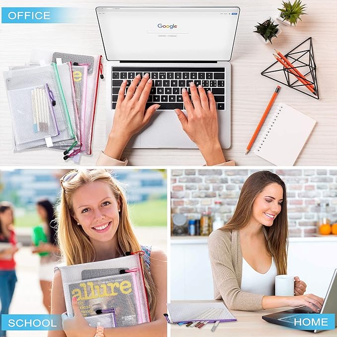 32pcs Mesh Zipper Pouch, 8 Sizes Waterproof Zipper File Bags, 16 Colors,Multipurpose for Travel Storage, School Supplies, Office Appliances and Home Organizing,Multicolored