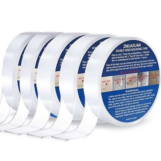 Nano Tape Adhesive Reusable,Double Sided Mounting Tape Heavy Duty Removable,Picture Hanging Strips Poster Putty,Clear Thick Gel Sticky Tack Wall Glue for Hangers,Photo(9.85 FT-5 Pack)