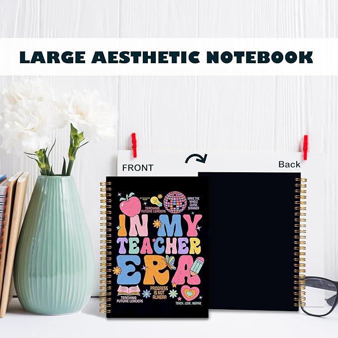 BearCake Teachers Notebooks Journal Gifts for Teachers, Teacher Appreciation Gifts, Thank You Teacher Gifts, Teacher Desk Supplies, in My Teacher Era Hardcover Spiral Notebook 5.5x8.3