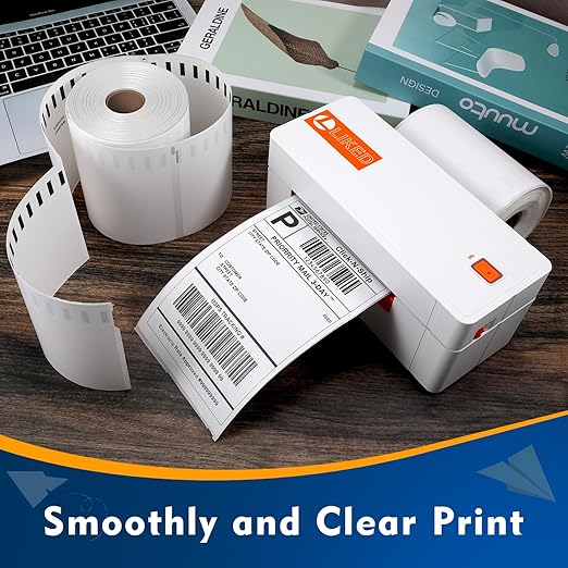 L LIKED 220 PCS 4"x 6" Direct Thermal Labels White Perforated Shipping Label, Compatible with DYMO 4XL 1744907,Zebra, Rollo, Jadens, Nelko, 220 Labels per Roll, 1 Roll