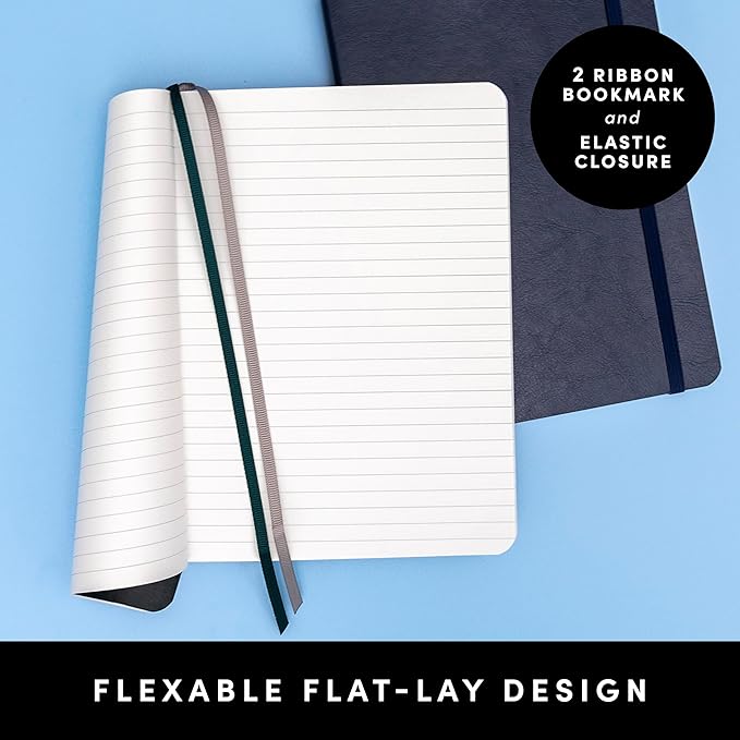 PAPERAGE Softcover Lined Journal Notebook (Navy), 160 Pages, Medium College Ruled Notebook, 5.6 inches x 7.9 inches - 100 GSM Thick Premium Paper, Soft Vegan Leather Journal for Home, Work & School