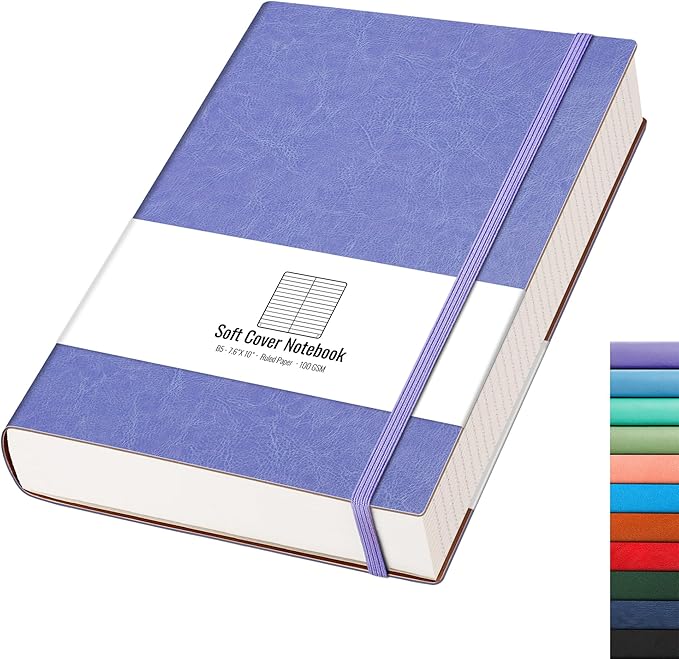 AHGXG Lined Journal Notebook - 320 Numbered Pages Leather Journal for Women, 100gsm Thick College Ruled Paper, Large B5 Softcover Journal for Writing Work School, 7.6'' X 10''-Purple