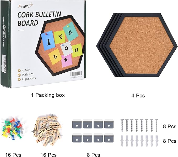 4 Packs Cork Board,Corkboards for Wall,Small Cork Board Decorations,Cork Boards for Walls with Frame, Decorative for Office, School & Home