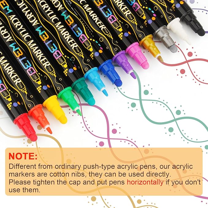 Betem 12 Colors Dual Tip Acrylic Paint Pens Markers, Premium Acrylic Paint Pens for Wood, Canvas, Stone, Rock Painting, Glass, Ceramic Surfaces, DIY Crafts Making Art Supplies