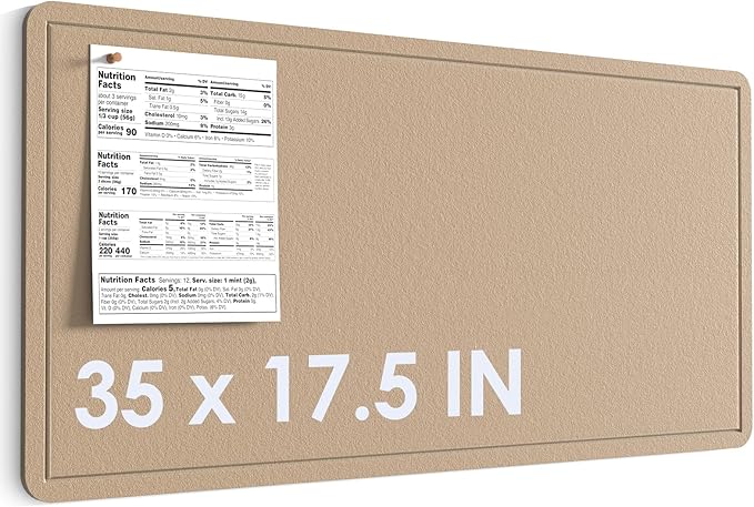 MaxGear Bulletin Board 35" x 17.5", Foldable Small Felt Board Vision Board Supplies, Cork Board for Office, Home, School, Pin Boards for Walls Decorative Picture Framed Display Board Beige Brown