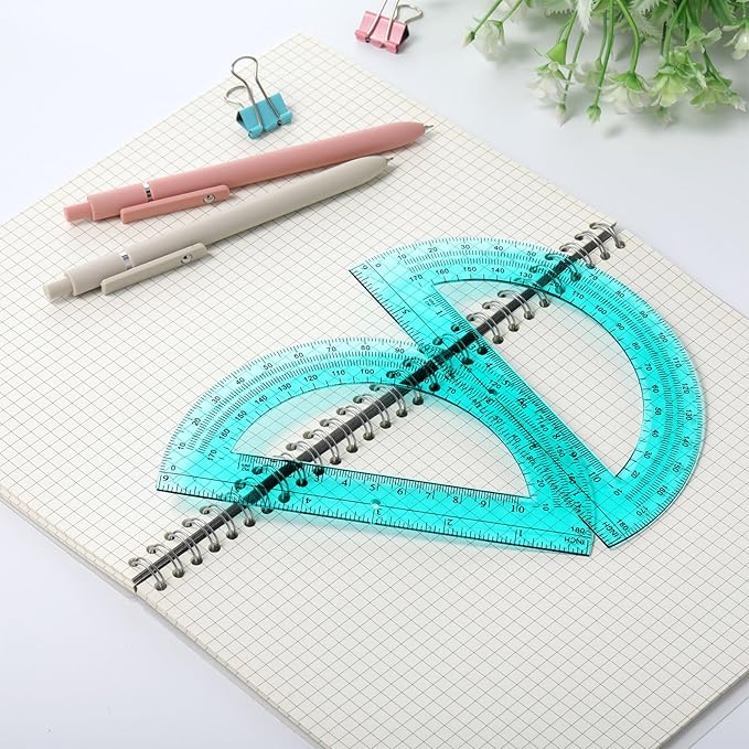 Zonon 2 Pcs 6 Inch Plastic Protractor Math Protractors 180 Degrees Angle Measurement, Translucent for Geometry Classroom Kid Student School Office Supplies(Turquoise)