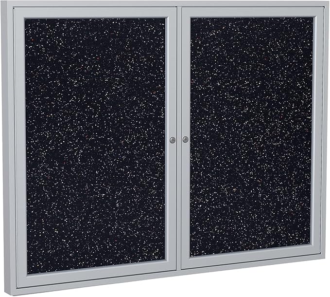 Ghent 48" x 60" 2-Door indoor Enclosed Recycled Rubber Bulletin Board, Shatter Resistant, with Lock, Satin Aluminum Frame,Confetti (PA245TR-CF),Made in the USA