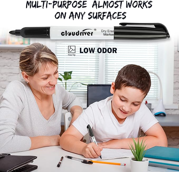 cloudriver Dry Erase Markers 128 Pack, Black Whiteboard Markers, Fine Tip, Low Odor, Bulk Dry Erase Marker For Office, home and School Supplies