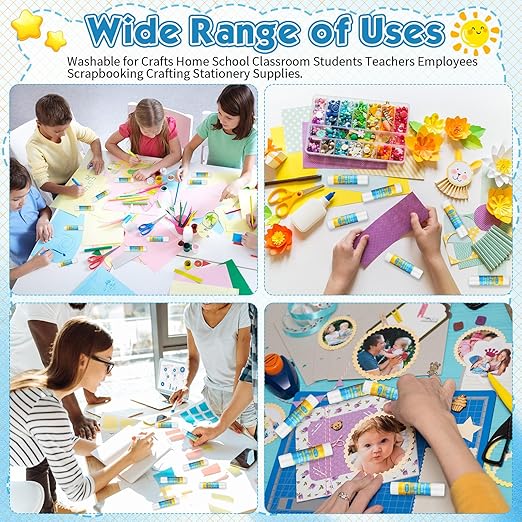 Zubebe 200 Pcs White Glue Stick Bulk Back to School Gifts First Day Sets 0.32 oz Washable Glue Stick for Crafts Home Classroom Prize Party Supplies Scrapbooking Crafting Supplies(School)