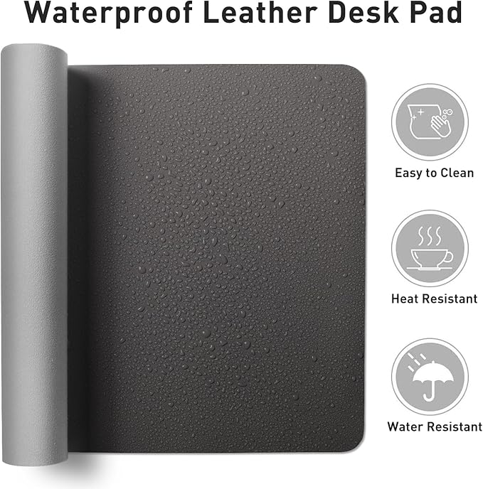Aothia Leather Desk Pad Protector, Mouse Pad, Office Desk Mat, Non-Slip PU Leather Desk Blotter, Laptop Desk Pad, Waterproof Desk Writing Pad for Office and Home (48"x17", Gray)