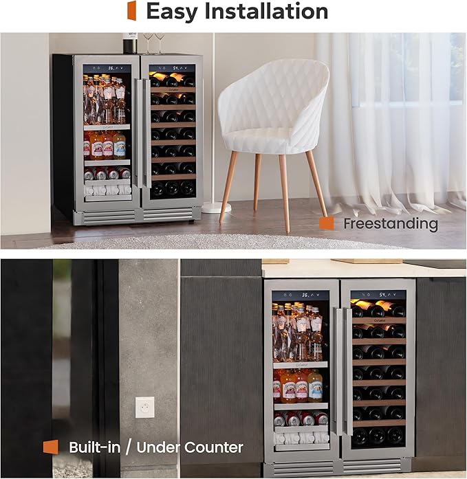 Ca'Lefort 30 Inch Wine and Beverage Refrigerator, 80 Can and 33 Bottle Wine Fridge Dual Zone 36-72°F, 3 LED Beverage Fridge Built in or Freestanding, Perfect for Home/Kitchen(6.00 cu.ft)