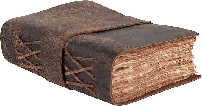 LEATHER VILLAGE Leather Bound Vintage Journal for Women & Men - Book of Shadows - Lock Closure - 200 Pages of Antique Deckle Edges Handmade Paper - Rustic Brown Color - 10 X 7 inches