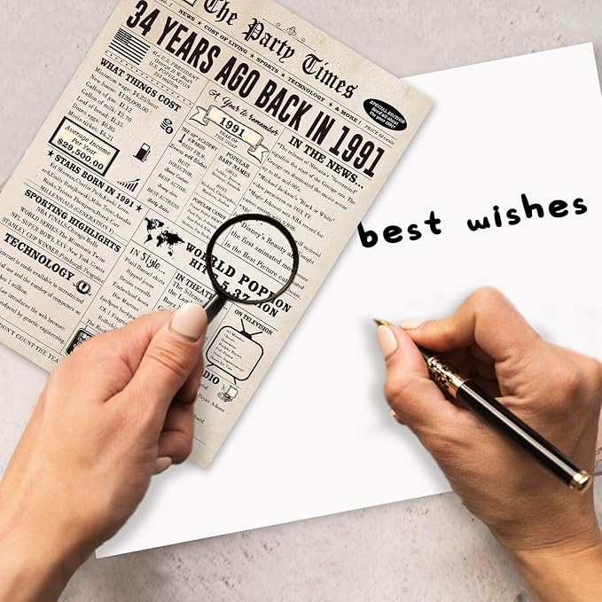 34th Birthday Card Gifts for Men Women, Large 34 Bday Gift Cards for Husband Wife, Happy 34 Year Old Birthday Decorations for Her Him