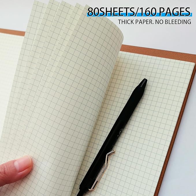 A5 Grid Refill Paper,100GSM A5 Graph Rule Paper/Quad Rule Filler Paper for 6 Ring Refillable Binder/Planner/Diary Journals/Painting, 80 Sheets/160 Pages (Beige-Grid-A5)