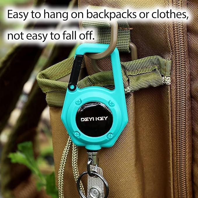 Retractable Keychain Heavy Duty, Multitool Carabiner Badge Holder, Retractable Keychain Clip Id Holder, Tactical ID Badge Reel with 29.5" Steel Retractable Cord, Green