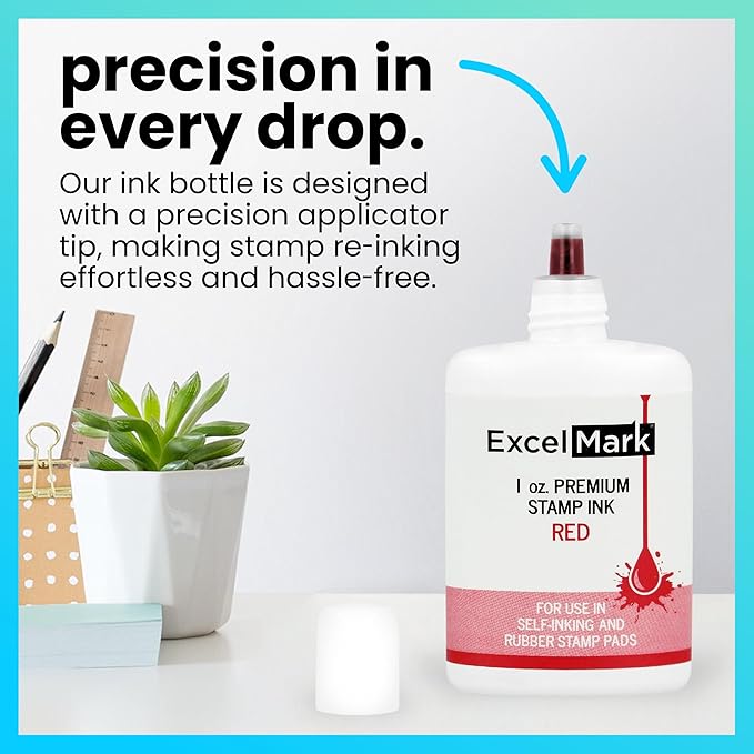 ExcelMark Premium Self-Inking Stamp Refill Ink - 1 oz. (Red)
