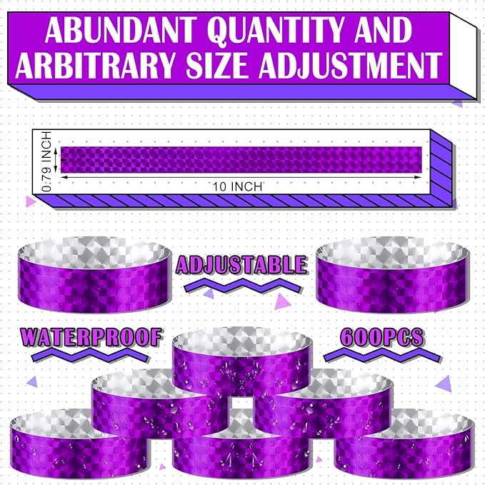 Epakh 600 Pcs Paper Wristbands Neon Wrist Bands Waterproof Handbands for Events Lightweight Concert Wristbands Neon Colored Adhesive Wrist Band for Party