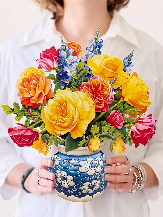 Freshcut Paper Pop Up Cards, Paper Flower Bouquet 3D Popup Greeting Cards with Note Card & Envelope, Birthday Card, Anniversary, Get Well Gifts for Women, 12" Sorbet Roses
