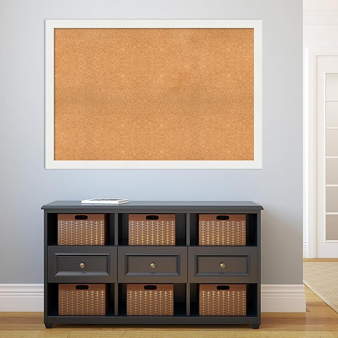 Amanti Art Natural Cork Board for Wall, 35x51 Vision Board with White Frame, Oversize Corkboard Office Decor for Home Organization, Casual Corkboard Pinboard to Display Items for Home Organization in