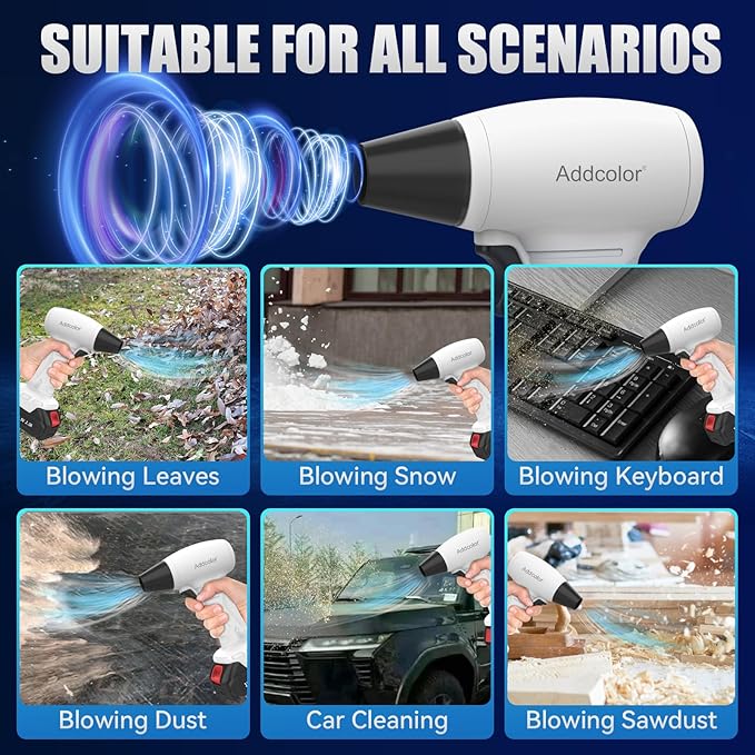 Leaf Blower Cordless, Portable Handheld Blowers with 18.5V 2.0Ah Battery and Charger, Electric Leaf Blower for Dust Snow Blowing, Lawn Care, Patio, White