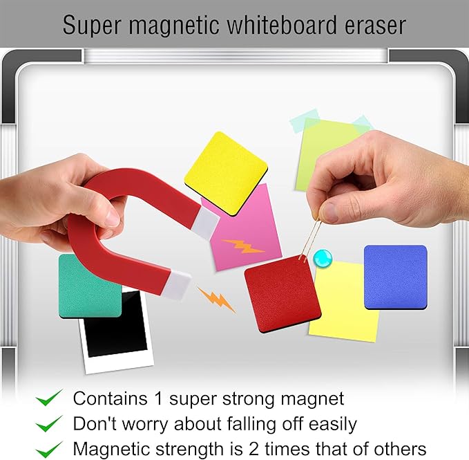 Mini Dry Erase Erasers, IHPUKIDI 48 Pack Magnetic Whiteboard Dry Erasers Chalkboard Cleaner Wiper for Kids and Classroom Teacher Supplies, Home and Office (2 x 2 Inch)