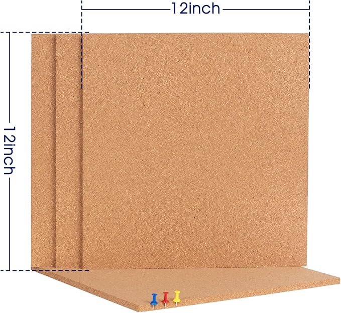 Cork Bulletin Square Board for Walls - SVOPY 4 Pack Extra Thick 12x12 Inches Cork Board Tiles for Home Office Decor, Cork Sheet,School Message Board Decorative Display Boards