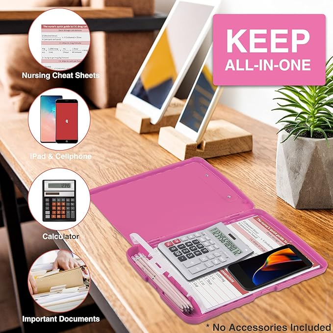 Sooez Clipboard with Storage, High Capacity Nursing Clipboards with Pen Holder, Heavy Duty Plastic Storage Clipboard with Low Profile Clip, Clipboard Folder, Teacher Must Haves, Office Supplies