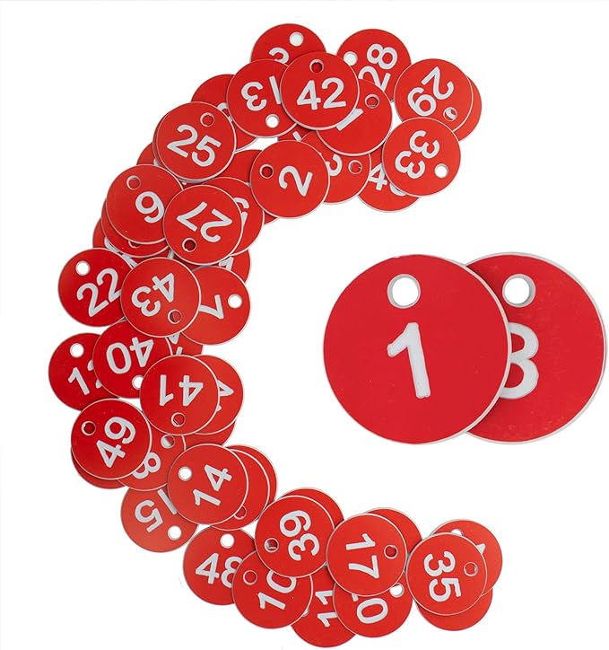 StayMax Plastic ID Number Tags Engraved Tags Key Tags Without Key Rings (101-200, Red)