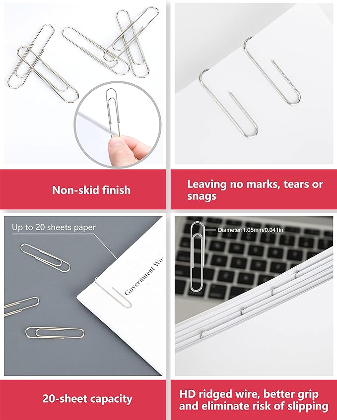 PAPERPAL Jumbo Paper Clips Nonskid, 300 Large Paper Clips (3 Boxes of 100 Each), Paperclips for Office School & Personal Use, Daily DIY, 2" Silver Heavy Duty Non-Skid Paper Clips Jumbo Size