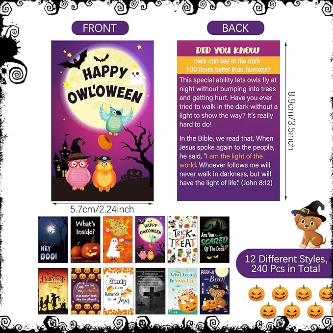 240 Pcs Gospel Tract Card 12 Styles Plan of Salvation Card Pocket Holy Postcard Christian Inspirational Bible Verse Bookmark for Christian Gift Women Men Ministering Tool(Halloween)