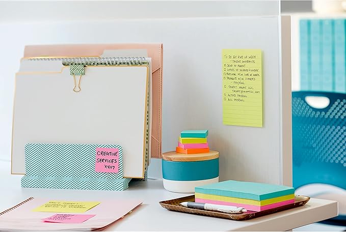 Post-it Super Sticky Lined Notes, 3 Sticky Note Pads, 4 x 6 in., School Supplies for Students, Ideal for Textbooks, Notebooks, Walls and Vertical Surfaces, Supernova Neons Collection